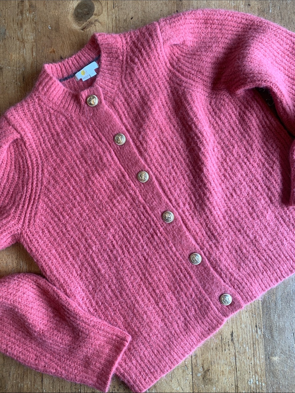 Boden Pink Textured Knit Button Cardigan - anchor buttons